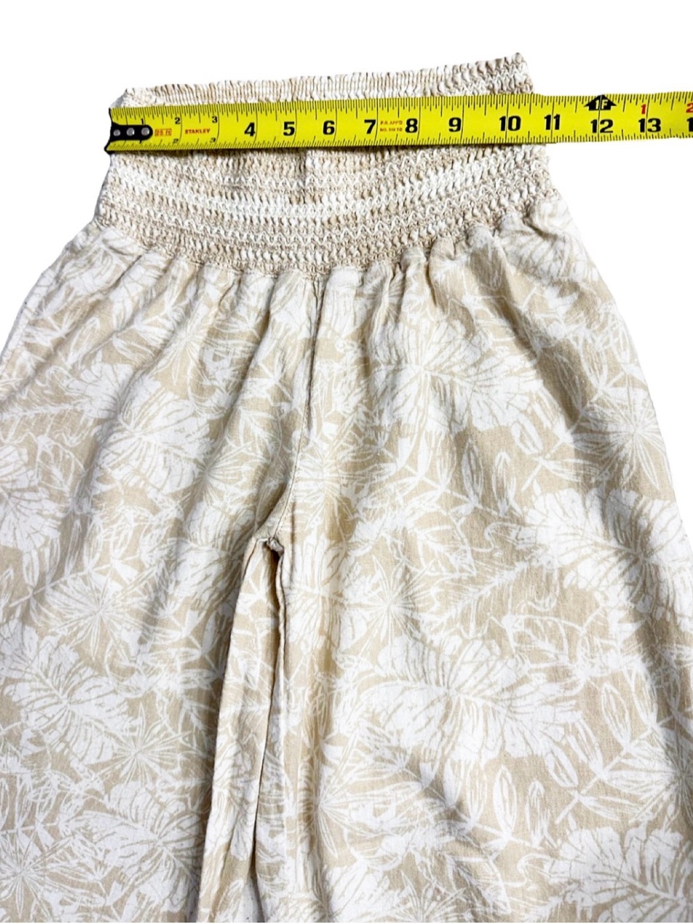 REWASH Linen Blend Wide Leg Pants Beige Tropical Print Smocked Waist Size M - Picture 5 of 7